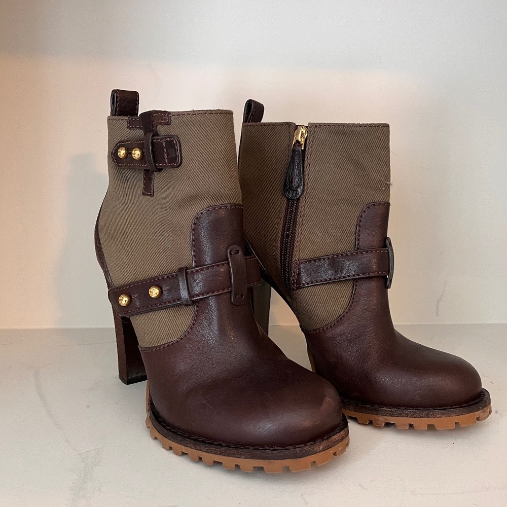 Tory Burch Landers Moto Bootie - Brown/Green